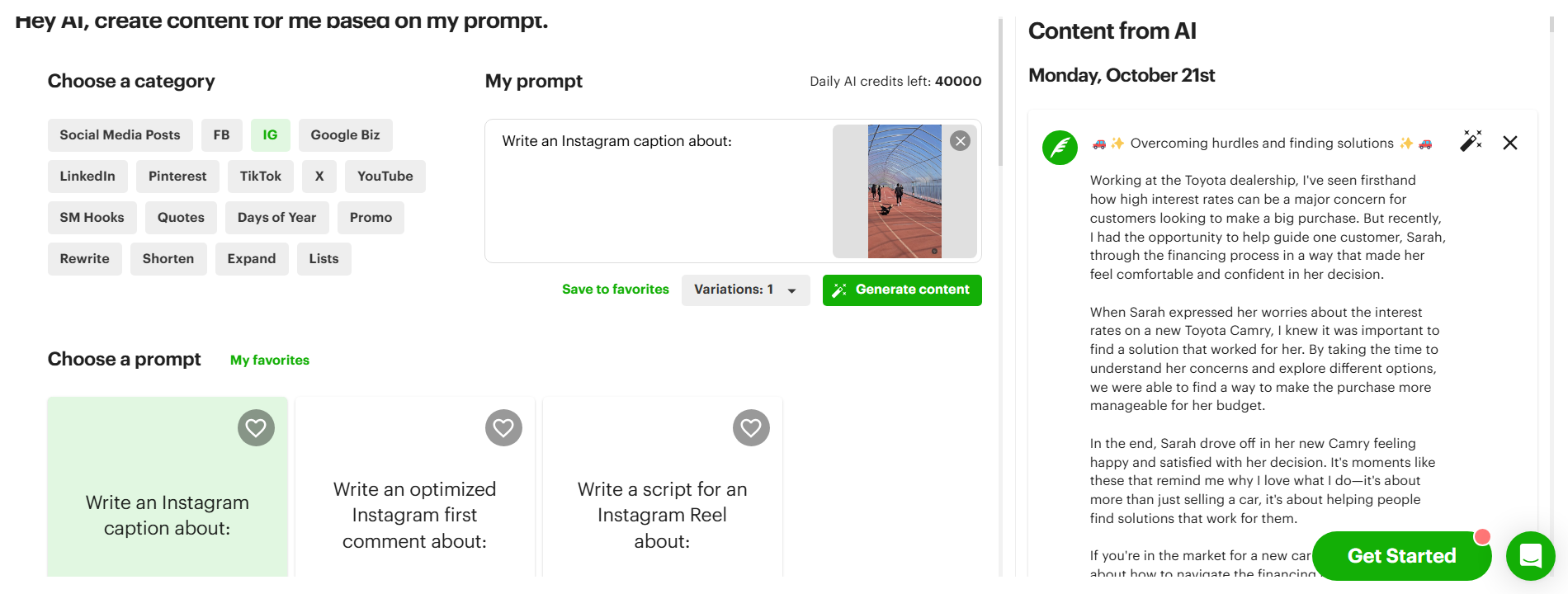 AI captions Post Planner